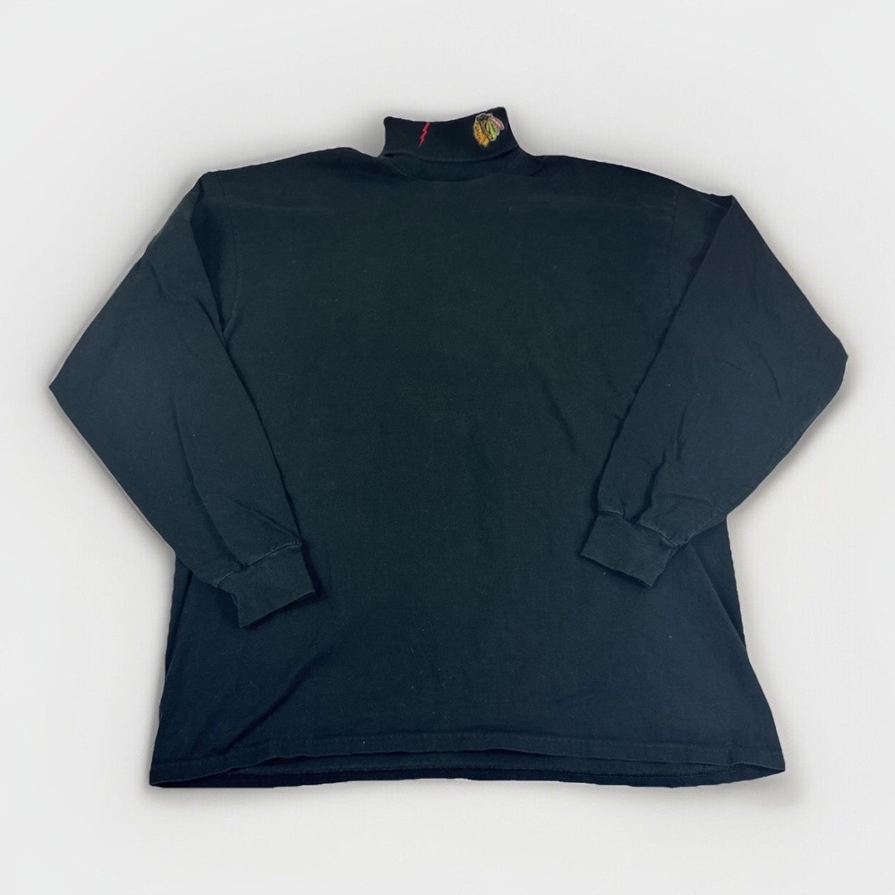 Chicago Blackhawks Pro Player Turtleneck Men's XXL Black Sweatshirt L/S Vtg 90s